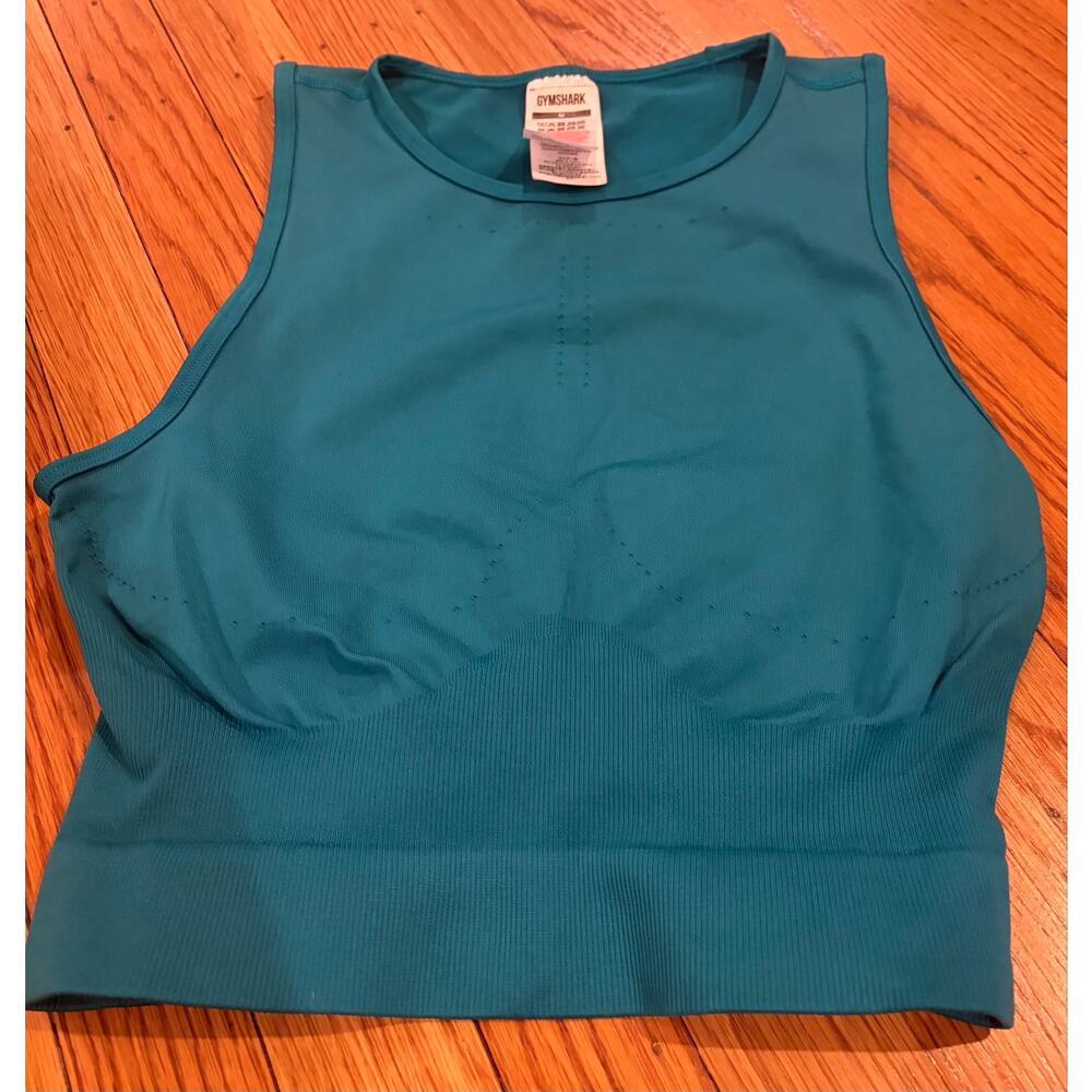 Gymshark Women’s Medium Seamless Crop Tank Teal Cutout Back Athletic Workout Top